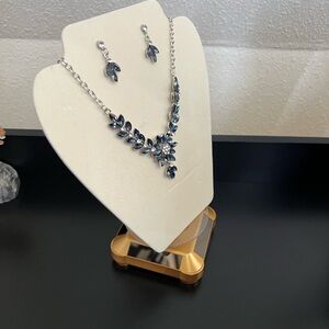 Elegant Silver and Blue Crystal Necklace and Earring Set